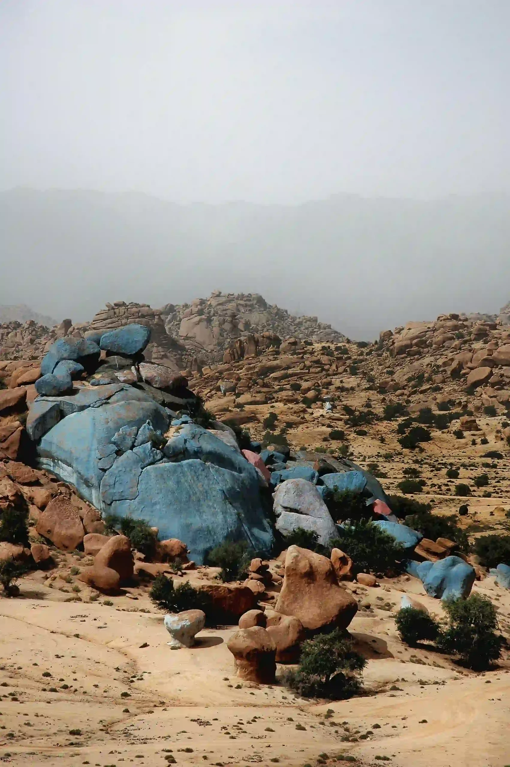 Mountain biker navigating Tafraout’s Blue Rocks on the Raid MTB High Atlas